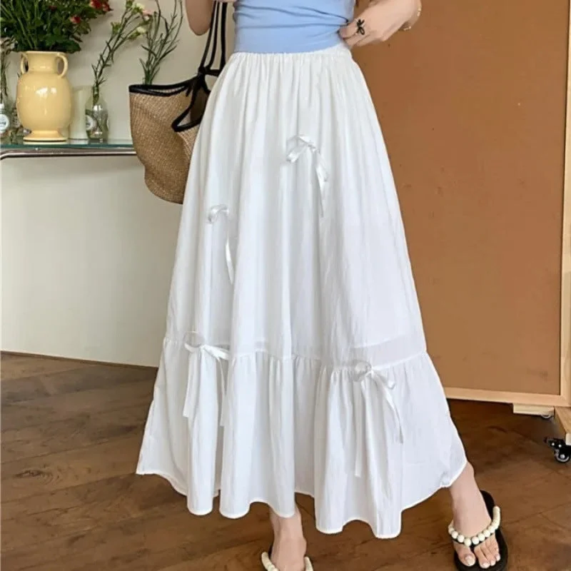 OUTZIDR White Flared Skirt With Bow